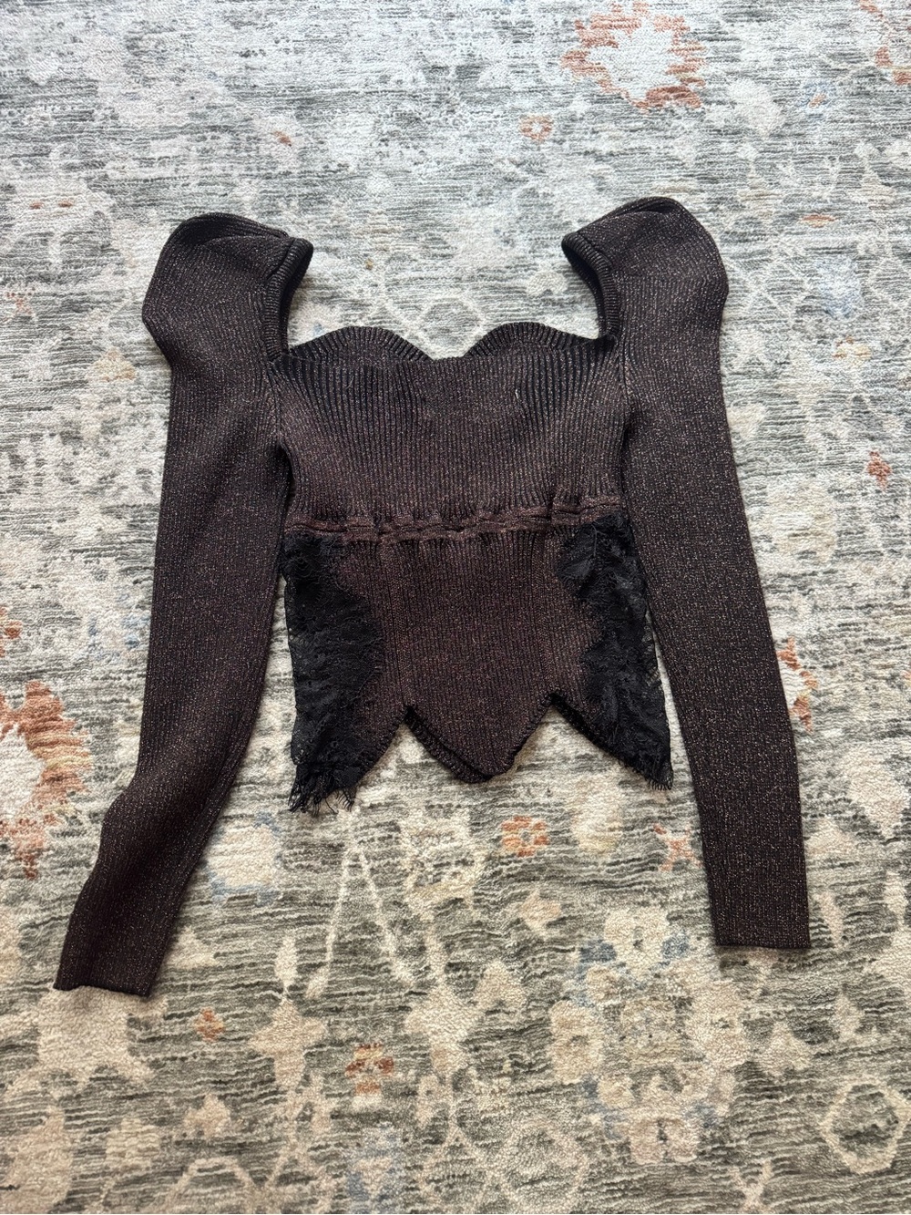 Elliatt Black Shimmery Knit Long-Sleeve Crop Top